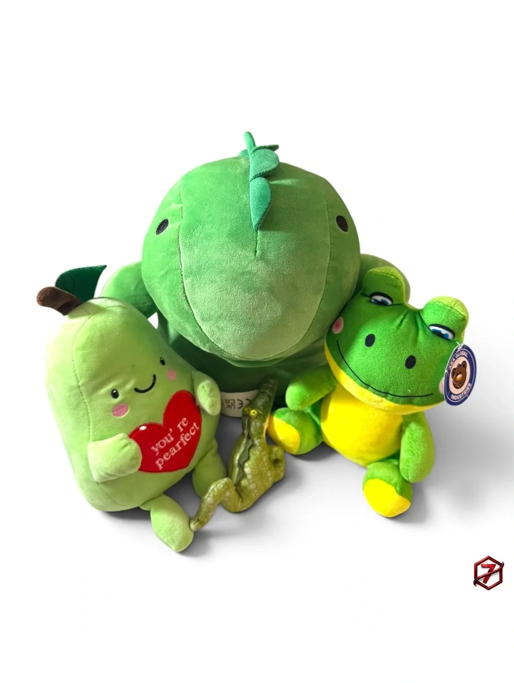 Green Plush Bundle Lot of 4 Dinosaur Frog Pear Alligator Stuffed Animals